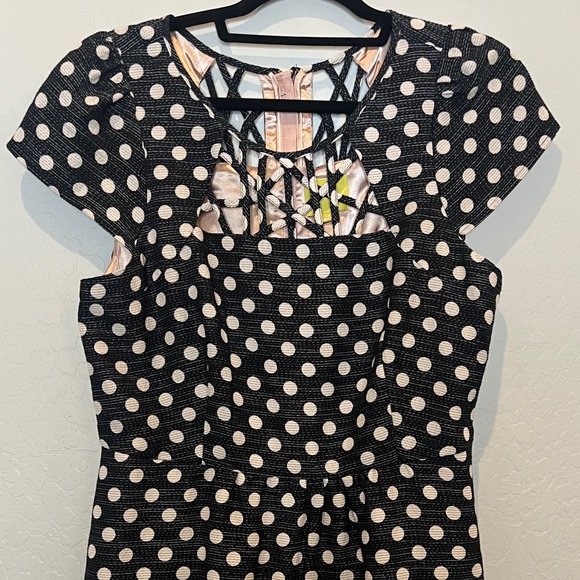 Anthropologie Maeve Polka Dots Dress Black and White with cutouts size 12 - Picture 4 of 15